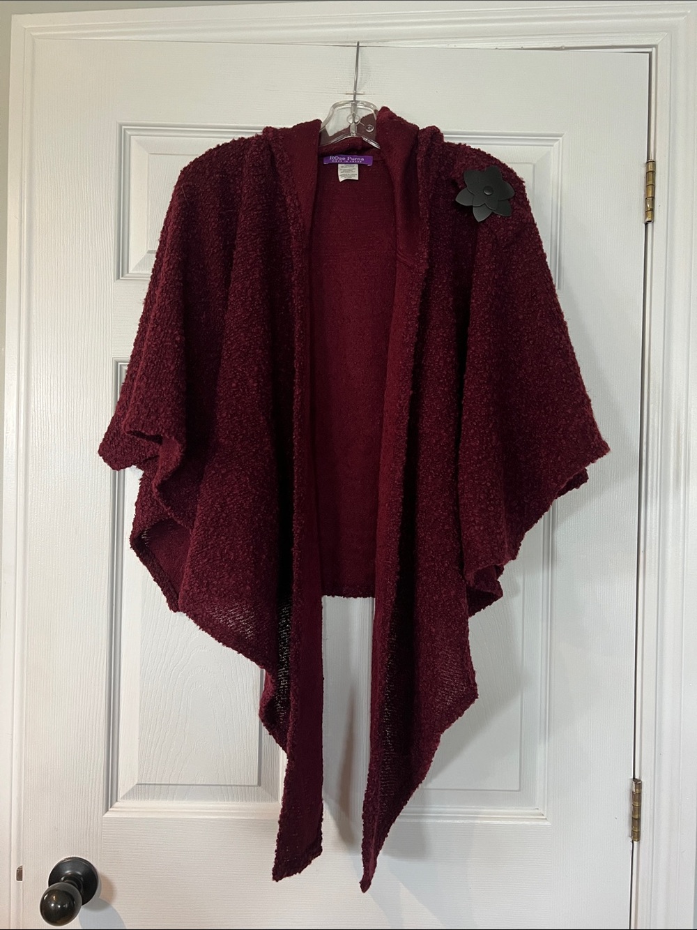 Cozy Hooded Poncho Shrug in Deep Burgundy